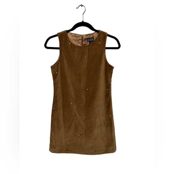 The Children’s Place Brown Velvet Sheath Dress With Embellished Sparkles Size 12 - Picture 3 of 9